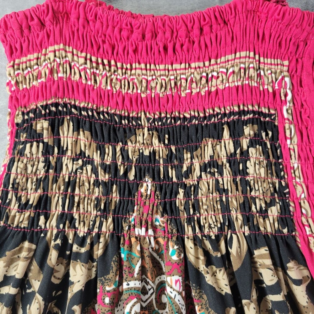 India Boutique Women’s Boho Midi Dress Black Pink Gold Paisley Smocked Strapless - Picture 6 of 11